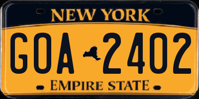 NY license plate GOA2402