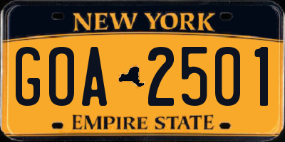 NY license plate GOA2501