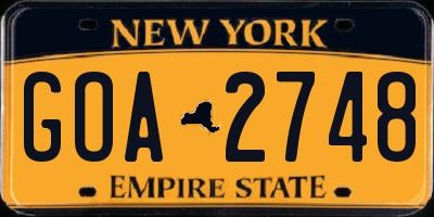 NY license plate GOA2748