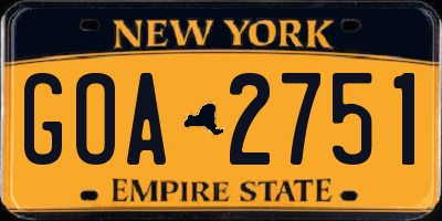 NY license plate GOA2751