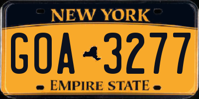 NY license plate GOA3277