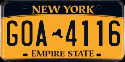 NY license plate GOA4116