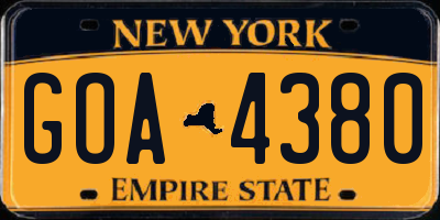 NY license plate GOA4380