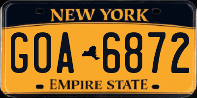 NY license plate GOA6872