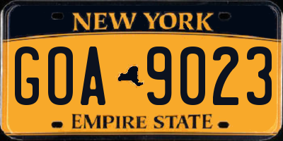 NY license plate GOA9023