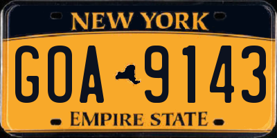 NY license plate GOA9143