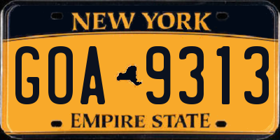 NY license plate GOA9313