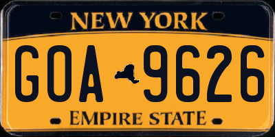 NY license plate GOA9626