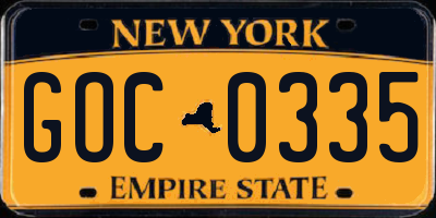 NY license plate GOC0335