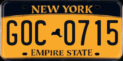 NY license plate GOC0715
