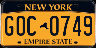 NY license plate GOC0749