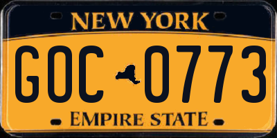NY license plate GOC0773