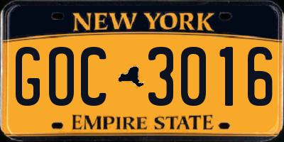 NY license plate GOC3016