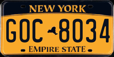 NY license plate GOC8034
