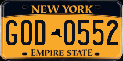 NY license plate GOD0552