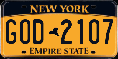 NY license plate GOD2107