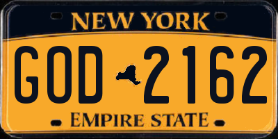 NY license plate GOD2162
