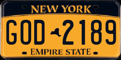 NY license plate GOD2189