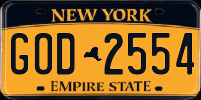 NY license plate GOD2554