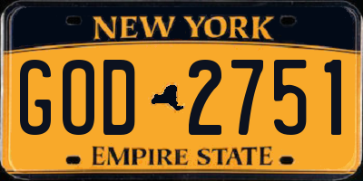 NY license plate GOD2751
