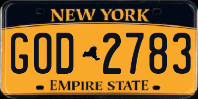 NY license plate GOD2783