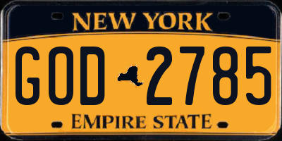 NY license plate GOD2785