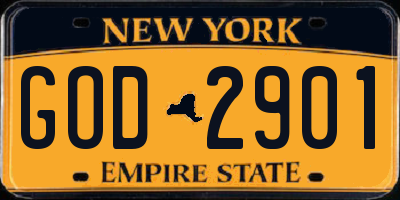 NY license plate GOD2901