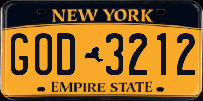 NY license plate GOD3212