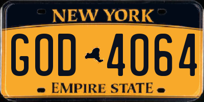 NY license plate GOD4064
