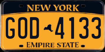 NY license plate GOD4133