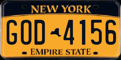 NY license plate GOD4156