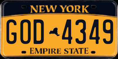 NY license plate GOD4349