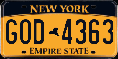 NY license plate GOD4363