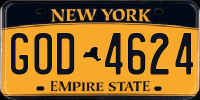 NY license plate GOD4624