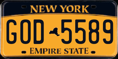 NY license plate GOD5589