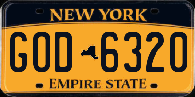 NY license plate GOD6320