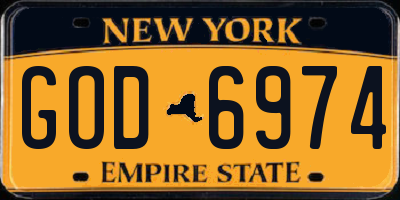 NY license plate GOD6974