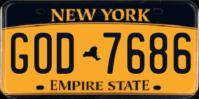 NY license plate GOD7686