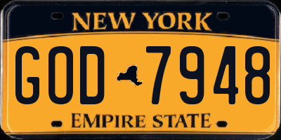NY license plate GOD7948