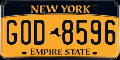 NY license plate GOD8596