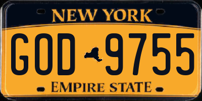 NY license plate GOD9755