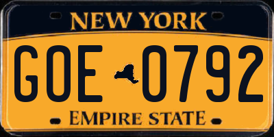 NY license plate GOE0792