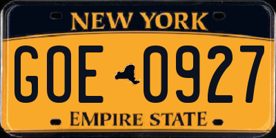 NY license plate GOE0927