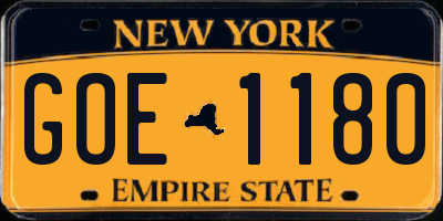NY license plate GOE1180