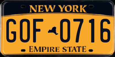 NY license plate GOF0716