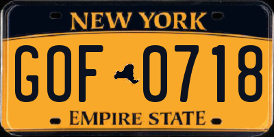 NY license plate GOF0718