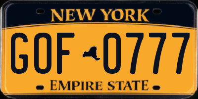 NY license plate GOF0777