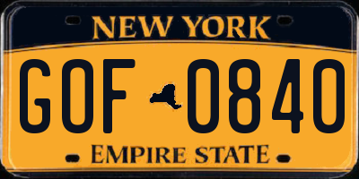 NY license plate GOF0840