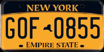 NY license plate GOF0855