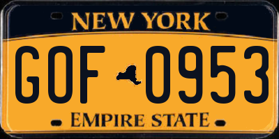 NY license plate GOF0953